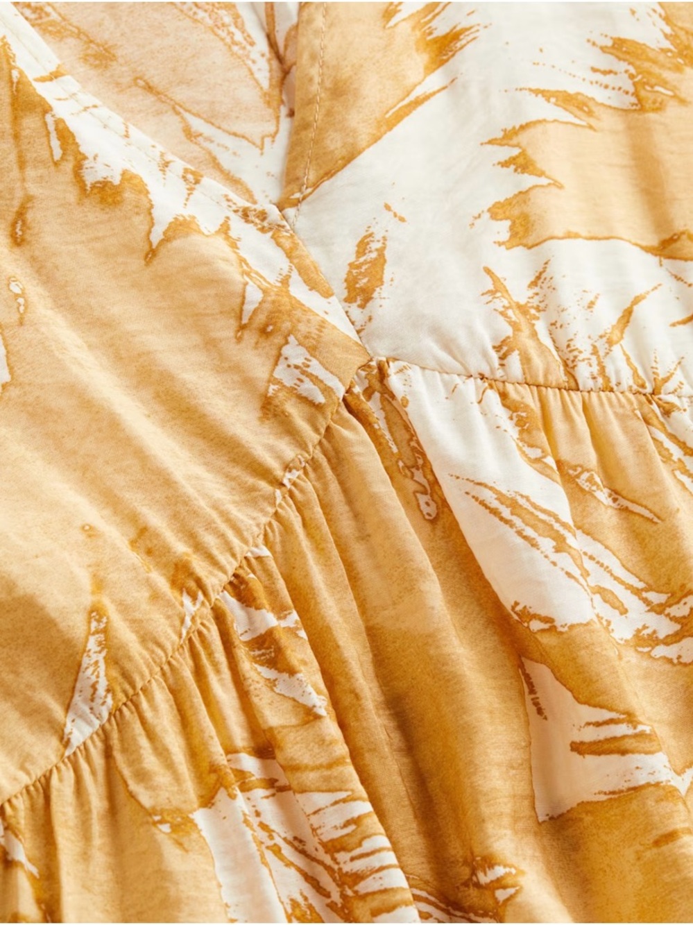 H&M Cream and Yellow Printed V-Neck Babydoll Mini Dress - Picture 8 of 8